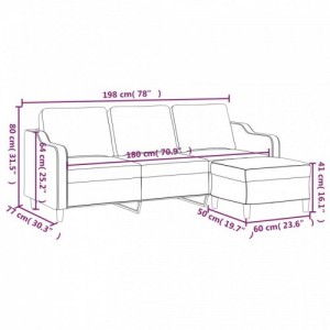 3 személyes tópszínű szövet kanapé lábtartóval 180 cm
