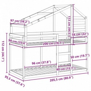 Tömör fenyőfa emeletes ágy matrac nélkül 90 x 200 cm