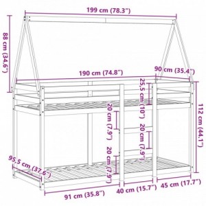 Tömör fenyőfa emeletes ágy matrac nélkül 90 x 190 cm