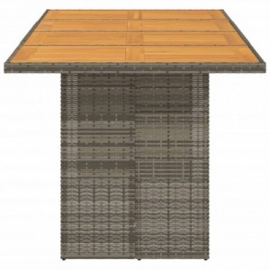 Szürke polyrattan kerti asztal akácfa lappal 190 x 80 x 75 cm