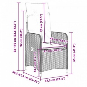 2 db szürke polyrattan dönthető kerti szék párnákkal