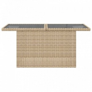 Bézs polyrattan üveglapos kerti asztal 100 x 55 x 73 cm