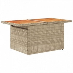 Bézs polyrattan és akácfa kerti asztal 100 x 55 x 73 cm