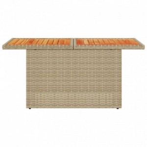 Bézs polyrattan és akácfa kerti asztal 100 x 55 x 73 cm