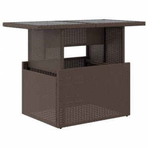 Barna polyrattan üveglapos kerti asztal 100 x 55 x 73 cm