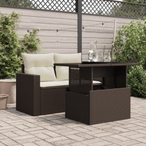 Barna polyrattan üveglapos kerti asztal 100 x 55 x 73 cm