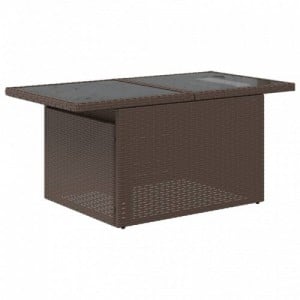 Barna polyrattan üveglapos kerti asztal 100 x 55 x 73 cm