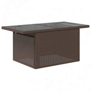 Barna polyrattan üveglapos kerti asztal 100 x 55 x 73 cm