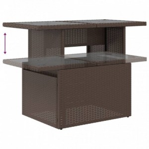 Barna polyrattan üveglapos kerti asztal 100 x 55 x 73 cm