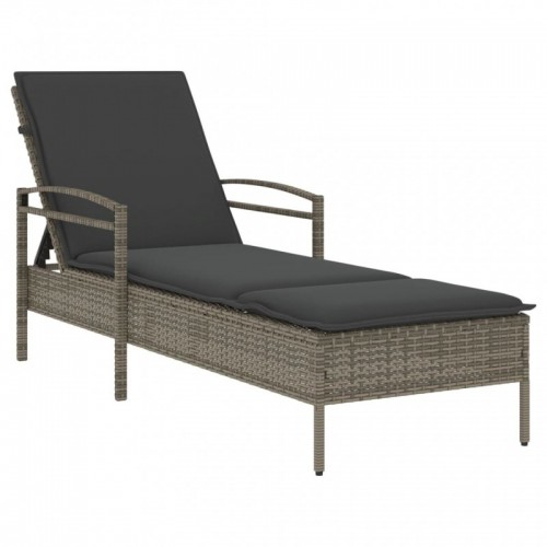 Szürke polyrattan napozóágy párnával 63x200x81 cm