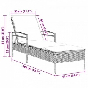 Szürke polyrattan napozóágy párnával 63x200x81 cm