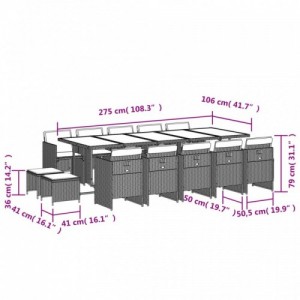 15 részes fekete polyrattan kerti étkezőgarnitúra párnákkal