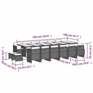 17 részes szürke polyrattan kerti étkezőgarnitúra párnával