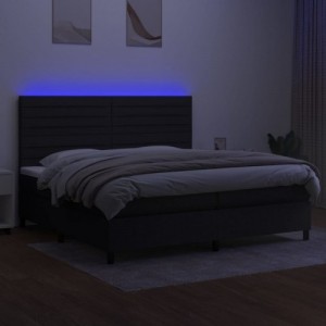 Fekete szövet rugós és LED-es ágy matraccal 200x200 cm