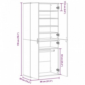 Fekete forgácslap cipősszekrény 80 x 39 x 178 cm