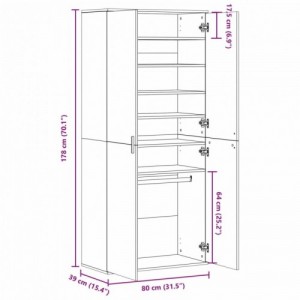 Barna tölgy színű szerelt fa cipőszekrény 80 x 39 x 178 cm