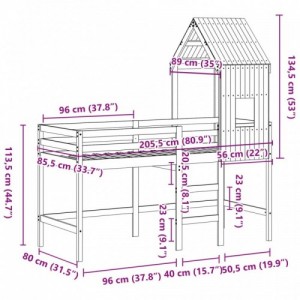 Fehér tömör fenyőfa galériaágy létrával és tetővel 80 x 200 cm