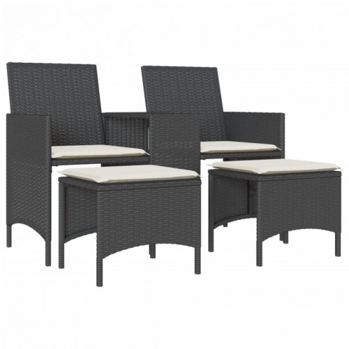 2 személyes fekete polyrattan kerti kanapé asztallal|székkel