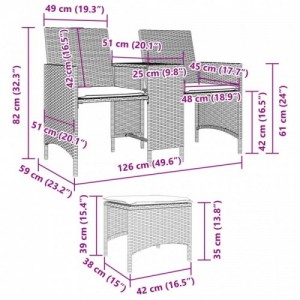 2 személyes fekete polyrattan kerti kanapé asztallal|székkel