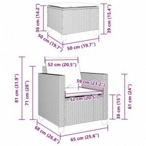 3 részes bézs polyrattan bisztrógarnitúra párnával