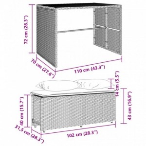 3részes világosszürke polyrattan kerti étkezőgarnitúra párnával