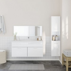 3 részes magasfényű fehér szerelt fa fürdőszobai bútorszett