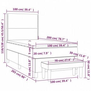 Sötétkék bársony rugós ágy matraccal 100 x 200 cm