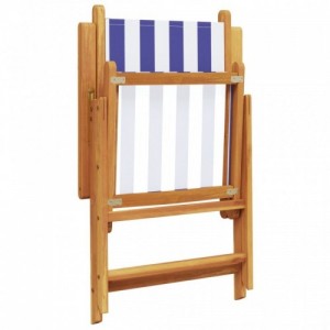 4 db kék és fehér szövet és tömör fa dönthető kerti szék