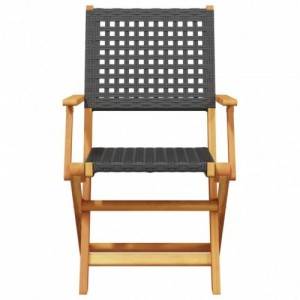 4 db fekete polyrattan és tömör fa összecsukható kerti szék