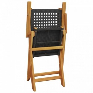 8 db fekete polyrattan és tömör fa összecsukható kerti szék