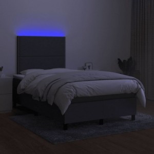 Sötétszürke szövet rugós és LED-es ágy matraccal 120x190 cm