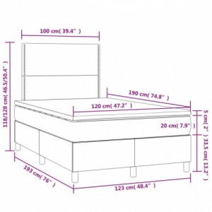 Sötétszürke szövet rugós és LED-es ágy matraccal 120x190 cm