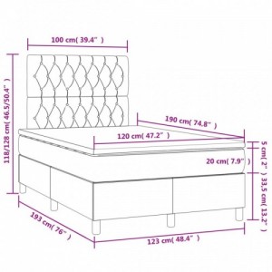 Sötétszürke szövet rugós és LED-es ágy matraccal 120x190 cm