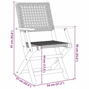 3 részes fekete polyrattan és tömör fa bisztrószett