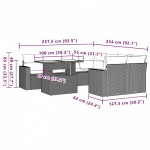 9 részes bézs polyrattan kerti ülőgarnitúra párnákkal