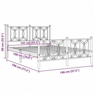 Fekete fém ágykeret fej- és lábtámlával 140 x 190 cm