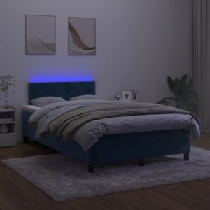 Sötétkék bársony rugós és LED-es ágy matraccal 120x190 cm