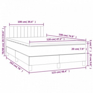 Sötétszürke bársony rugós és LED-es ágy matraccal 120x190 cm