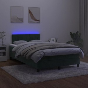 Sötétzöld bársony rugós és LED-es ágy matraccal 120x190 cm