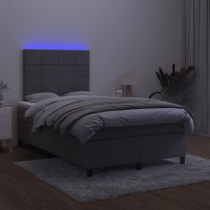 Sötétszürke bársony rugós és LED-es ágy matraccal 120x190 cm