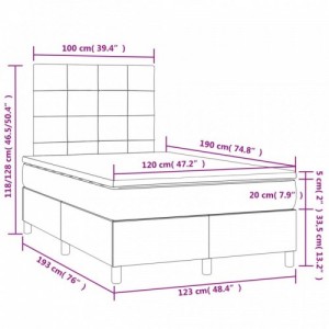 Sötétszürke bársony rugós és LED-es ágy matraccal 120x190 cm