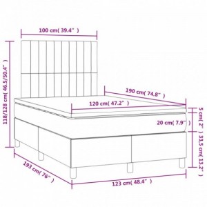 Sötétkék bársony rugós és LED-es ágy matraccal 120x190 cm