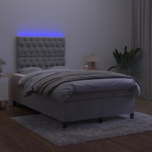 Világosszürke bársony rugós és LED-es ágy matraccal 120x190 cm