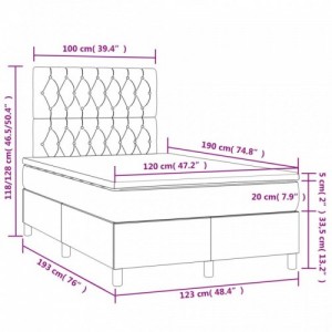 Világosszürke bársony rugós és LED-es ágy matraccal 120x190 cm