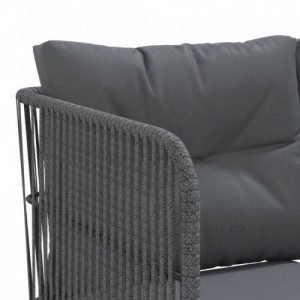 Fekete acél és textilén L-alakú kerti kanapé párnákkal