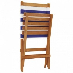 6 db kék és fehér szövet és tömör fa összecsukható kerti szék