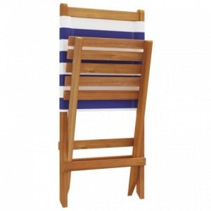 8 db kék és fehér szövet és tömör fa összecsukható kerti szék
