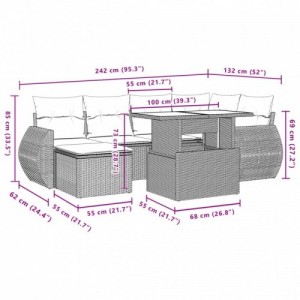 7 részes bézs polyrattan kerti ülőgarnitúra párnákkal