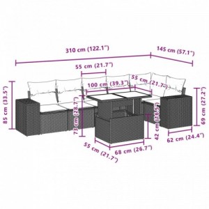 7 részes bézs polyrattan kerti ülőgarnitúra párnákkal