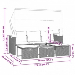 3 személyes szürke polyrattan kerti kanapé baldachinnal|székkel